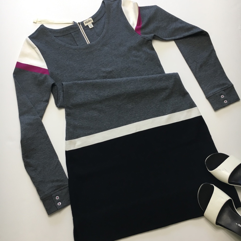Hatley Long Sleeve Dress, Gray black white pink